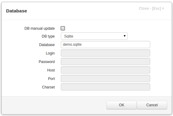 Database dialog